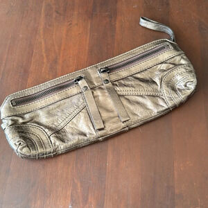 Andrew Marc metallic gunmetal clutch